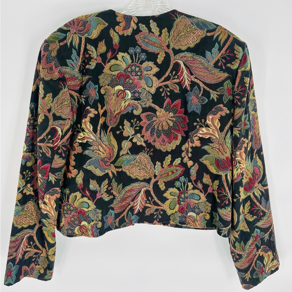 70s Floral Tapestry Doncaster Multicolor Woven Jacket Size 16 Waistcoat Art-Wear - Picture 2 of 4